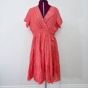 Cindy Ambuehl Cotton Coral Pink V-neck dress sz 2X